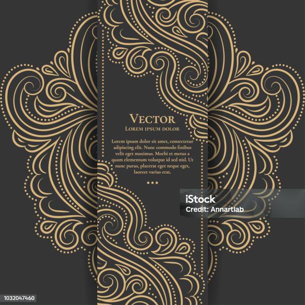 Biglietto Dinvito Vintage Oro E Nero Buono Per Volantino Menu Brochure Ornamento Di Lusso - Immagini vettoriali stock e altre immagini di Motivo decorativo