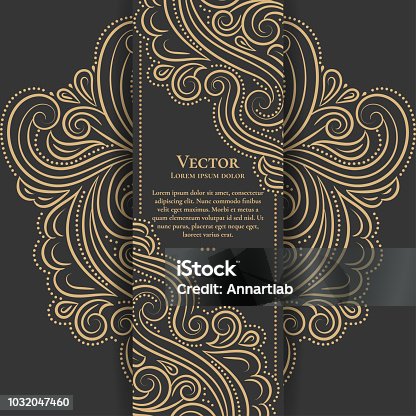 istock Gold and black vintage invitation card. Good for flyer, menu, brochure. Luxury ornament. 1032047460