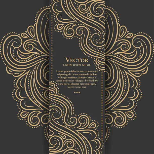 Vector illustration of Gold and black vintage invitation card. Good for flyer, menu, brochure. Luxury ornament.