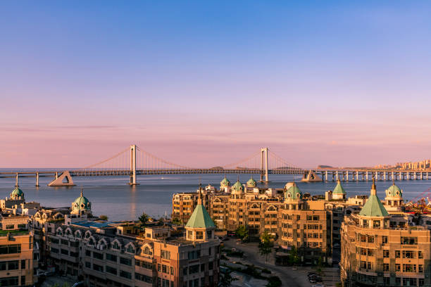 Cross-sea bridge at sunrise