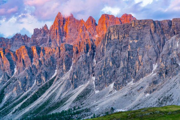 istock Light of sunset on the beautiful Dolomites Mountain 1032053656