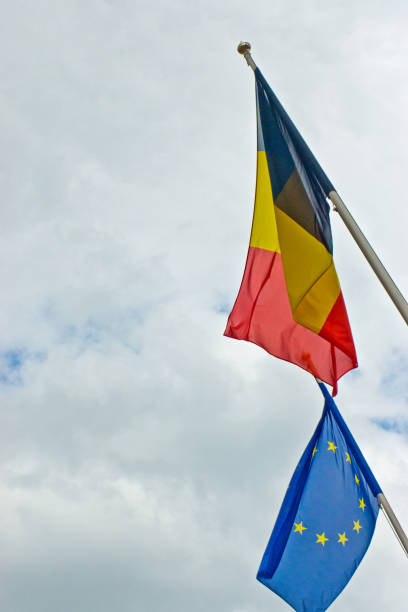 istock The Belgian and European Union flags 1032053960