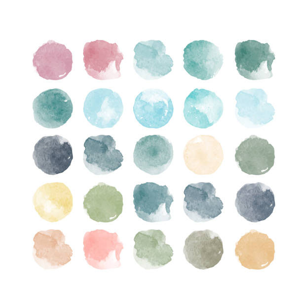 Set of colorful watercolor hand painted round shapes, stains, circles, blobs isolated on white. Illustration for artistic design vector art illustration