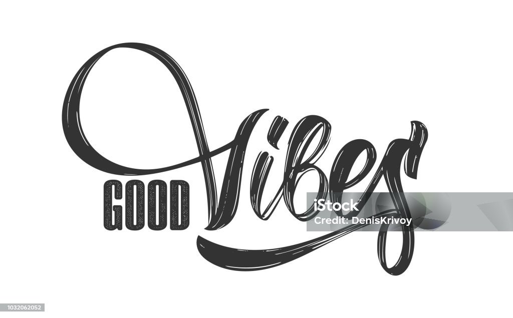 Vector illustration: Hand drawn type lettering composition of Good Vibes on white background. Vector illustration: Hand drawn type lettering composition of Good Vibes on white background Summer stock vector