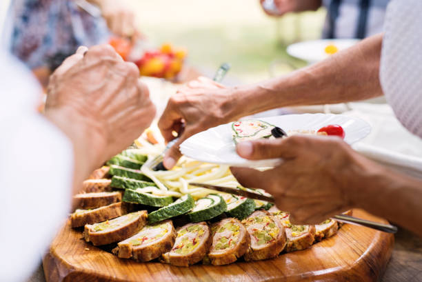 Family celebration or a garden party outside in the backyard.