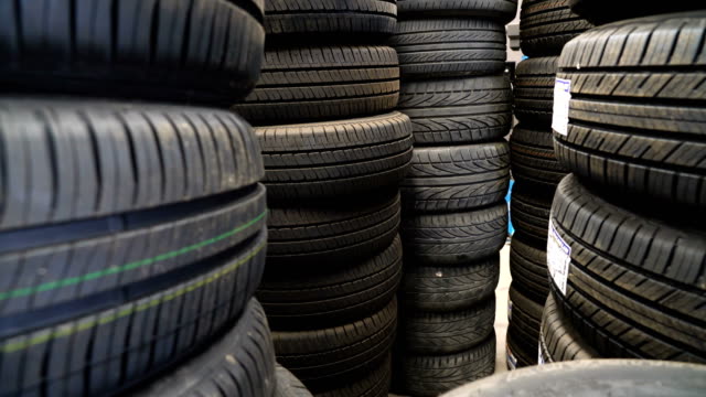 Zoom in Tires in auto parts store.