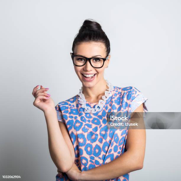 Beautiful Young Woman In Eyeglasses Stock Photo - Download Image Now - Eyeglasses, Fashionable, Laughing