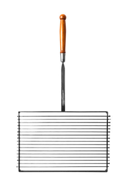 Metal grill with wood handle for grill. Isolated on white background