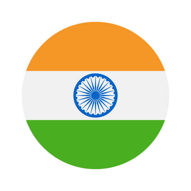 ilustraciones, imágenes clip art, dibujos animados e iconos de stock de india - redondo bandera vector icono plana - indian flag