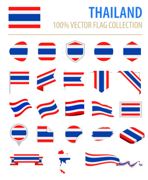 Thailand - Flag Icon Flat Vector Set Thailand - Flag Icon Flat Vector Set thailand flag round stock illustrations