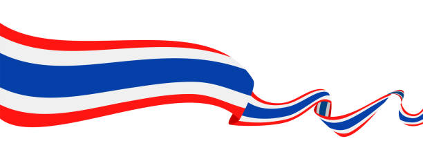 25-미국-리본 플랫을 흔들며 - thailand thai flag flag push button stock illustrations