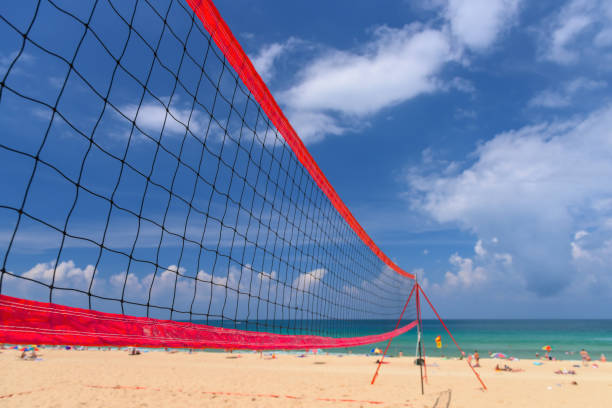 istock Volleyball net on the tropical beach 1032083406