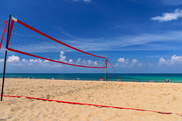 istock Volleyball net on the tropical beach 1032085526