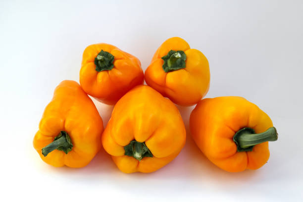 istock Pepper bell fresh and sweet orange colored on isolated white background. Vegetables agricultural products 1032087782
