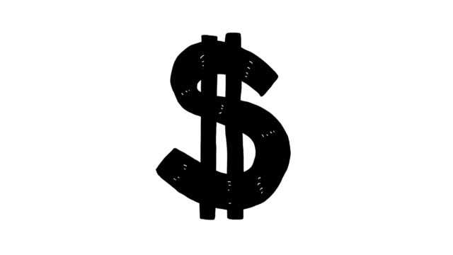 Hand drawn animation of dollar currency sign. Currency sign animation