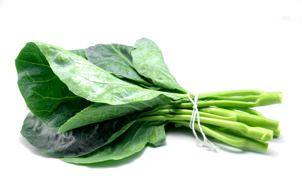 Thai style kale, Green kale isolated on white background. stock photo