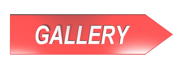 The write GALLERY, in white letters on a red arrow pointing to the right, on white background - 3D rendering illustration