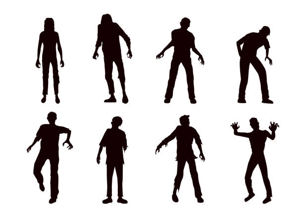 illustrations, cliparts, dessins animés et icônes de collection de zombie vector dans le style de la silhouette. - mystery color image people behavior