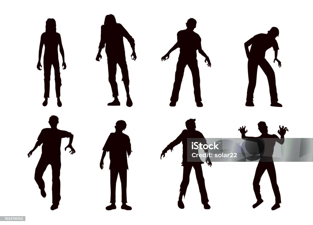 Vector zombie collection in silhouette style. Vector zombie collection in silhouette style. Full body many action in front view. Zombie stock vector