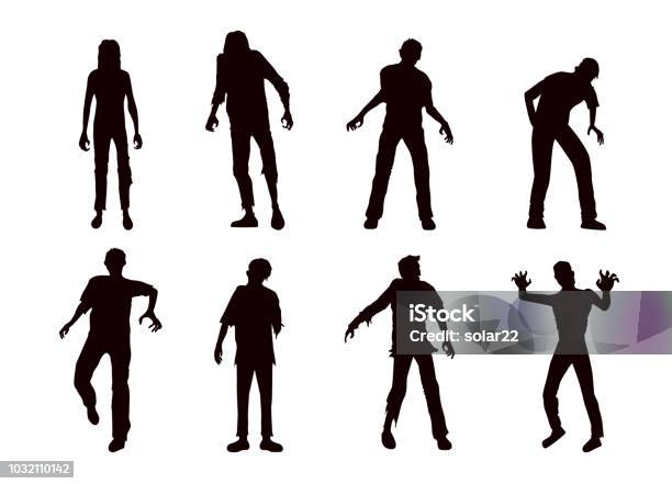 Vector Zombie Collection In Silhouette Style Stock Illustration - Download Image Now - Zombie, In Silhouette, Monster - Fictional Character