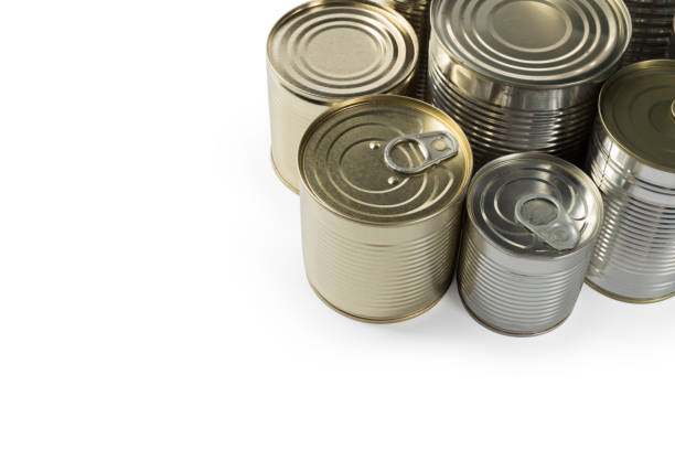istock metal cans on a white background. 1032122428