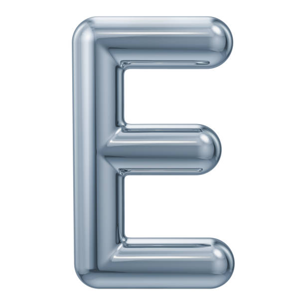 English metallic letter E, 3D rendering isolated on white background