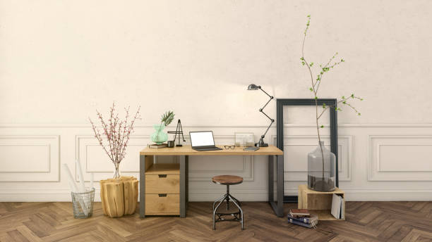 istock Nordic style home office interior background template 1032133092