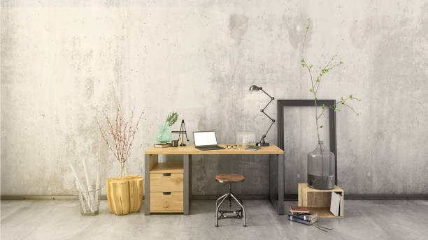 istock Contemporary home office interior background template 1032133116