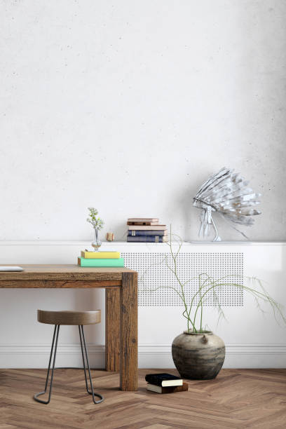 istock Contemporary home office interior with wooden table background template 1032133124