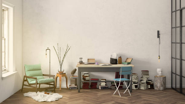 istock Contemporary home office interior background template 1032133142