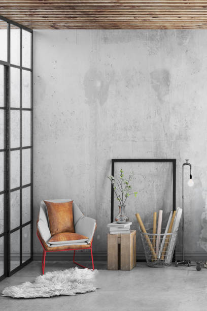 istock Contemporary home office interior with picture frame background template 1032133198