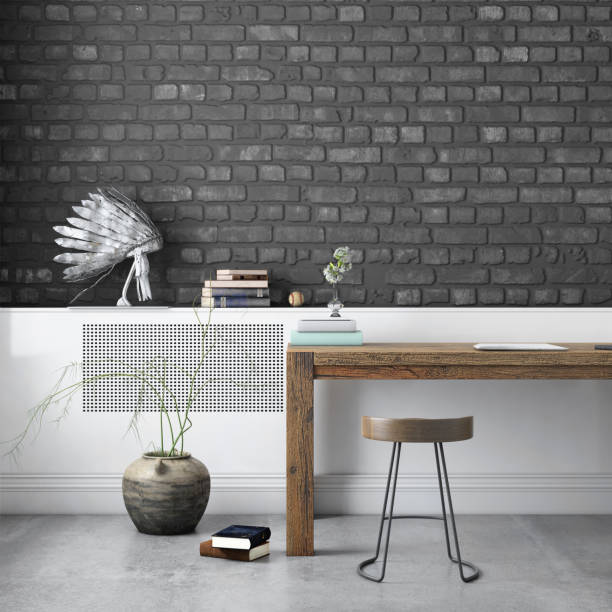 istock Contemporary home office interior with wooden table background template 1032133246