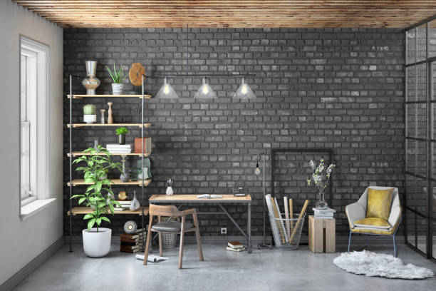istock Contemporary home office interior background template 1032133260
