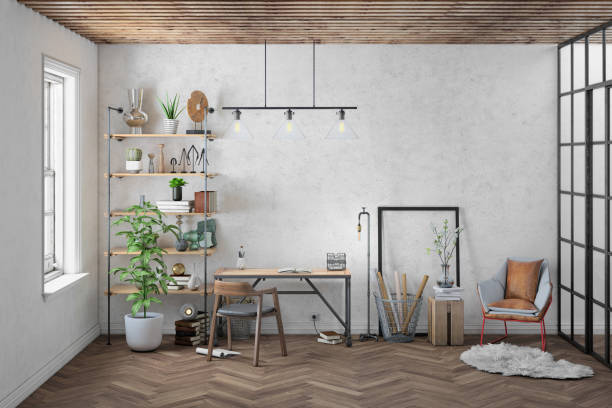 istock Contemporary home office interior background template 1032133262