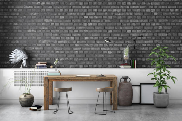 istock Contemporary home office interior with wooden table background template 1032133270
