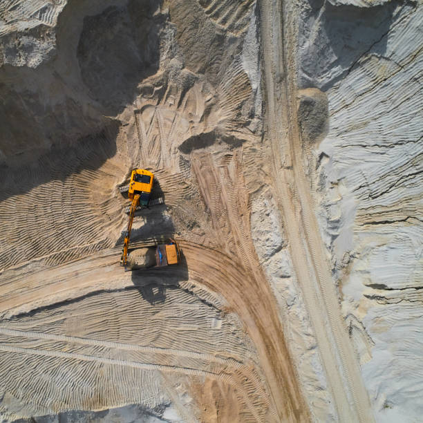 istock Aerial view of sand quarry with bulldozer 1032146052