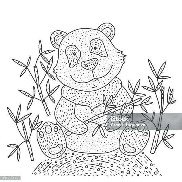 Panda Bear Illustration Vector With Bamboo Hand Drawn Cartoon Card Stock Illustration - Download Image Now