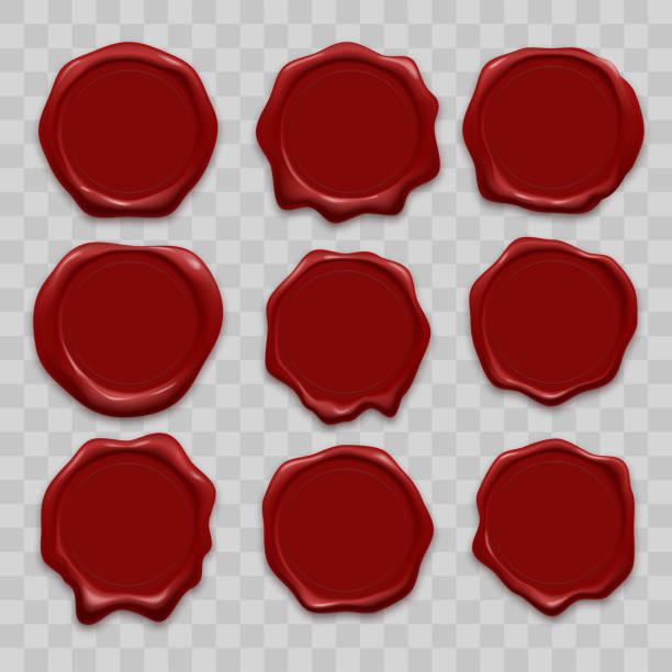 투명 한 배경에 빨간색 씰링 왁 스 오래 된 현실적인 우표 라벨의 스탬프 왁 스 물개 벡터 아이콘 세트 - rubber stamp stock illustrations