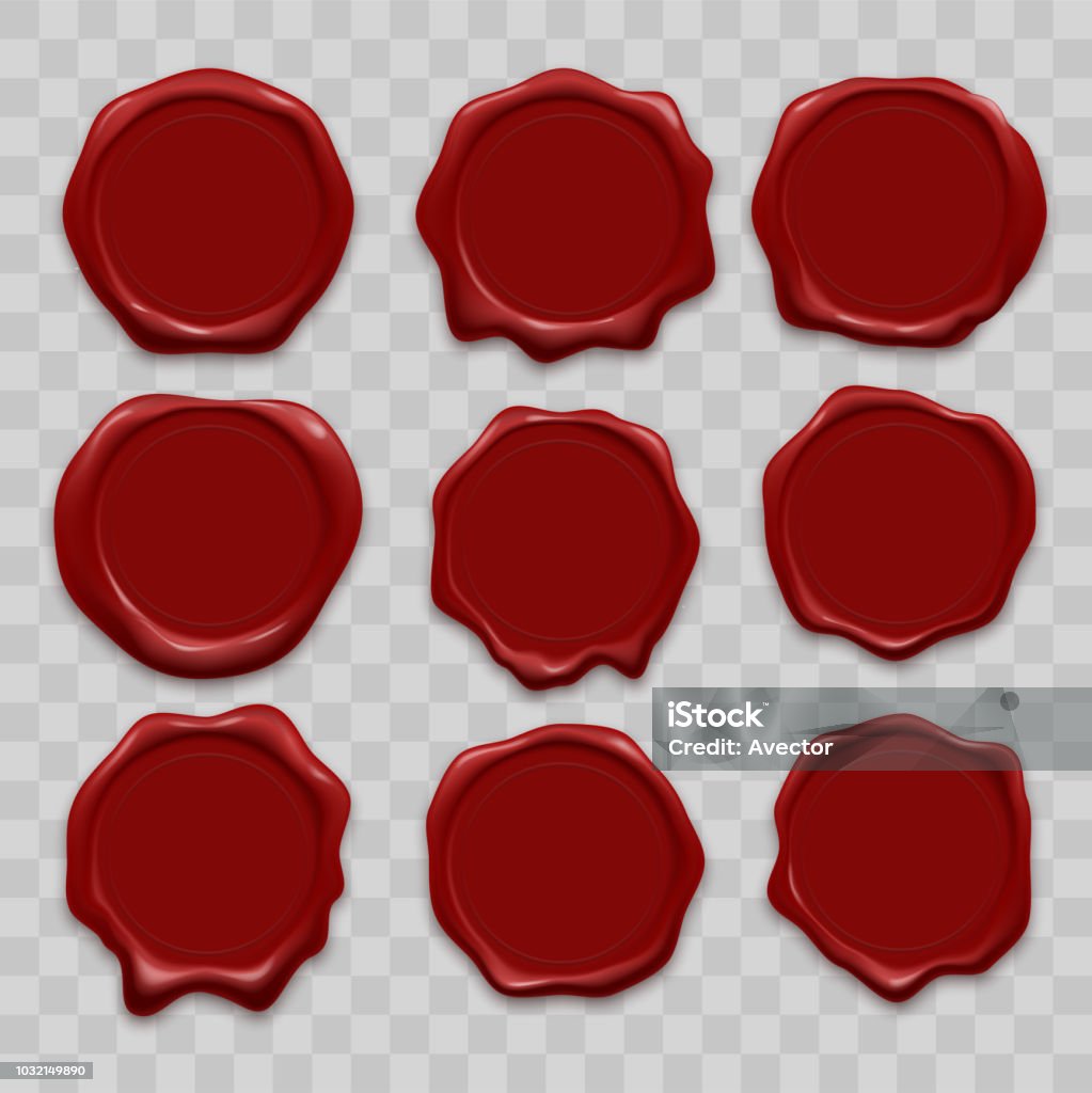 Conjunto de ícones de vector selo cera selo de rótulos antigos de selos realista lacre vermelho sobre fundo transparente - Vetor de Selo - Timbre royalty-free