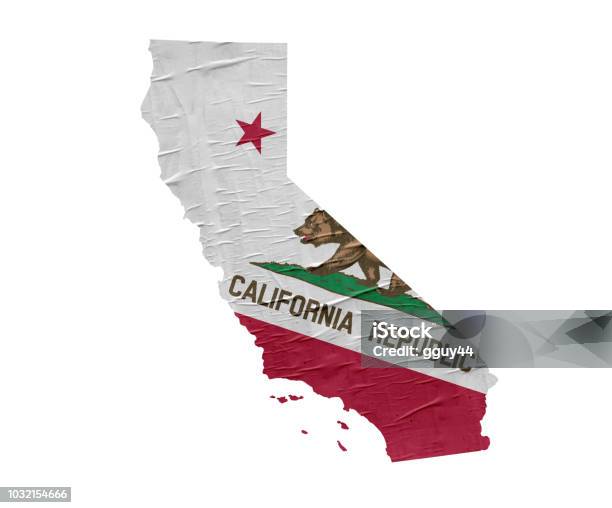 Map Of The Us State Of California With Grunge Flag Stock Photo - Download Image Now - California, Map, Flag