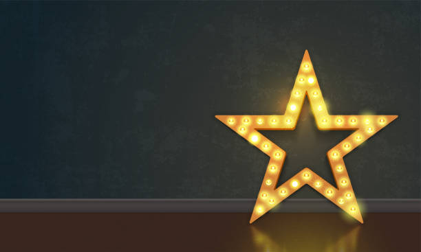 istock Star of lightbulb neon signboard on wall background. Vector abstract star of lamps 1032155248