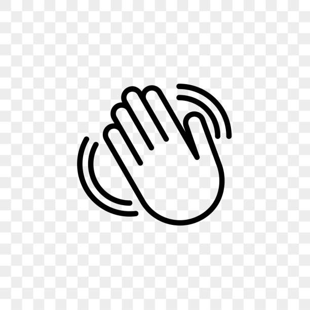 Hand waving vector icon of hello welcome or goodbye gesture line isolated on transparent background Hand waving vector icon of hello welcome or goodbye gesture line isolated on transparent background talk to the hand emoticon stock illustrations