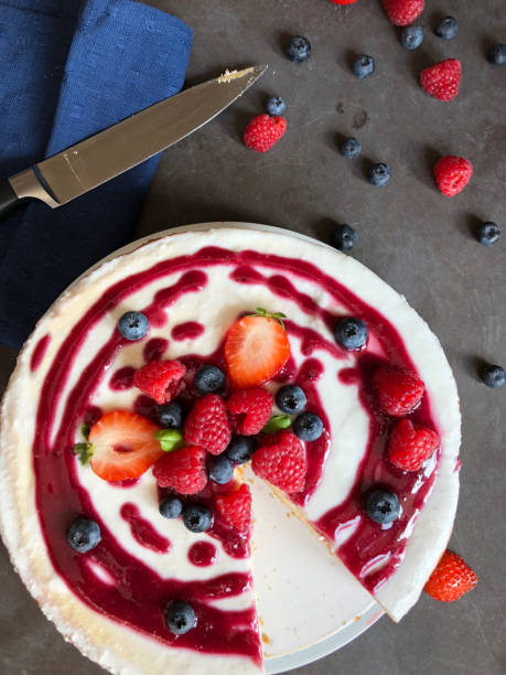 istock Cheesecake with berries on top and coulis 1032162606