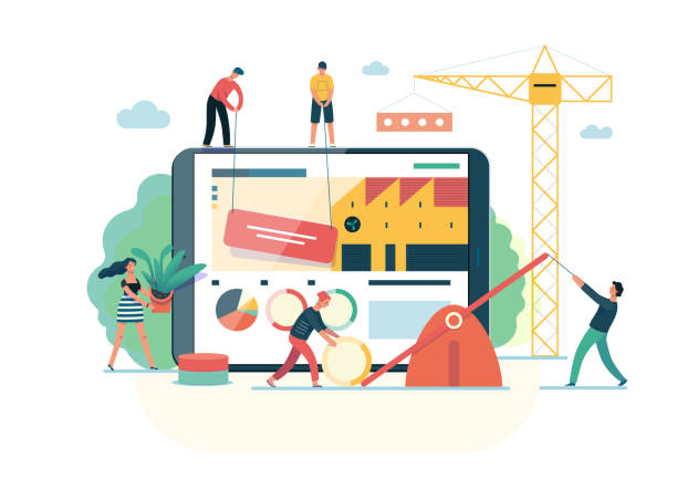 illustrazioni stock, clip art, cartoni animati e icone di tendenza di business series - modello web di lavoro di squadra e collaborazione - strategia illustrazioni