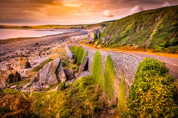 vista di coastal road nella zona di dumfries galloway scozia regno unito - galloway foto e immagini stock