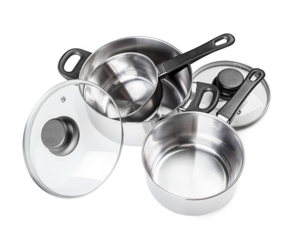 istock Stainless steel pots and pans isolated on white 1032179118