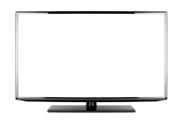 empty black flat tv screen computer monitor empty black flat tv screen computer monitor display panel television isolated on white background wide screen photos stock pictures, royalty-free photos & images
