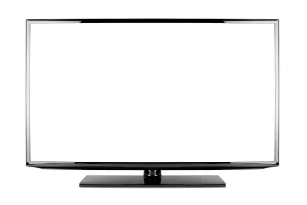 Photo of empty black flat tv screen computer monitor