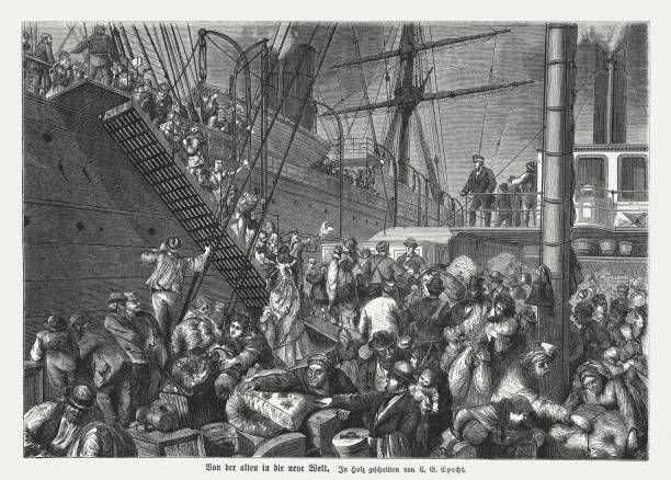 istock European emigrants to America, wood engraving, published in 1876 1032183656