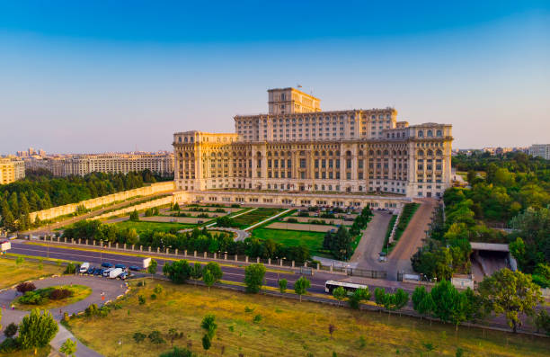 Parliament building or People's House in Bucharest city. Parliament building or People's House in Bucharest city. Aerial view at sunset bucharest stock pictures, royalty-free photos & images
